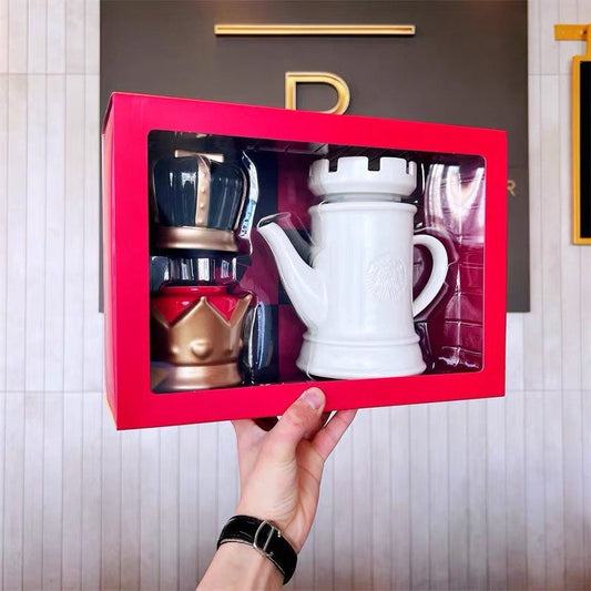 Starbucks China 177+177+591ml Valentine‘s Day chess series white ceramic pot with king&queen ceramic mug set