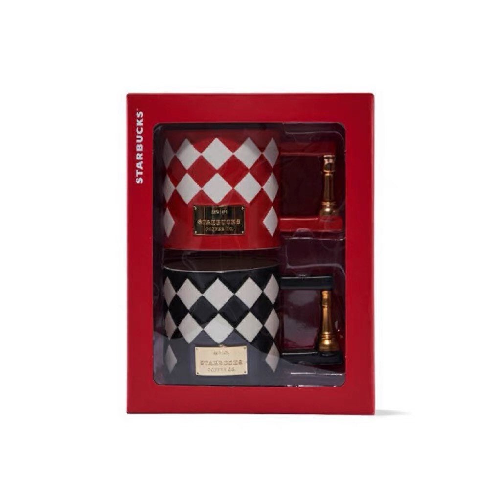 Starbucks China 355ml Valentine‘s Day chess series king&queen red black chess board ceramic couple mug set