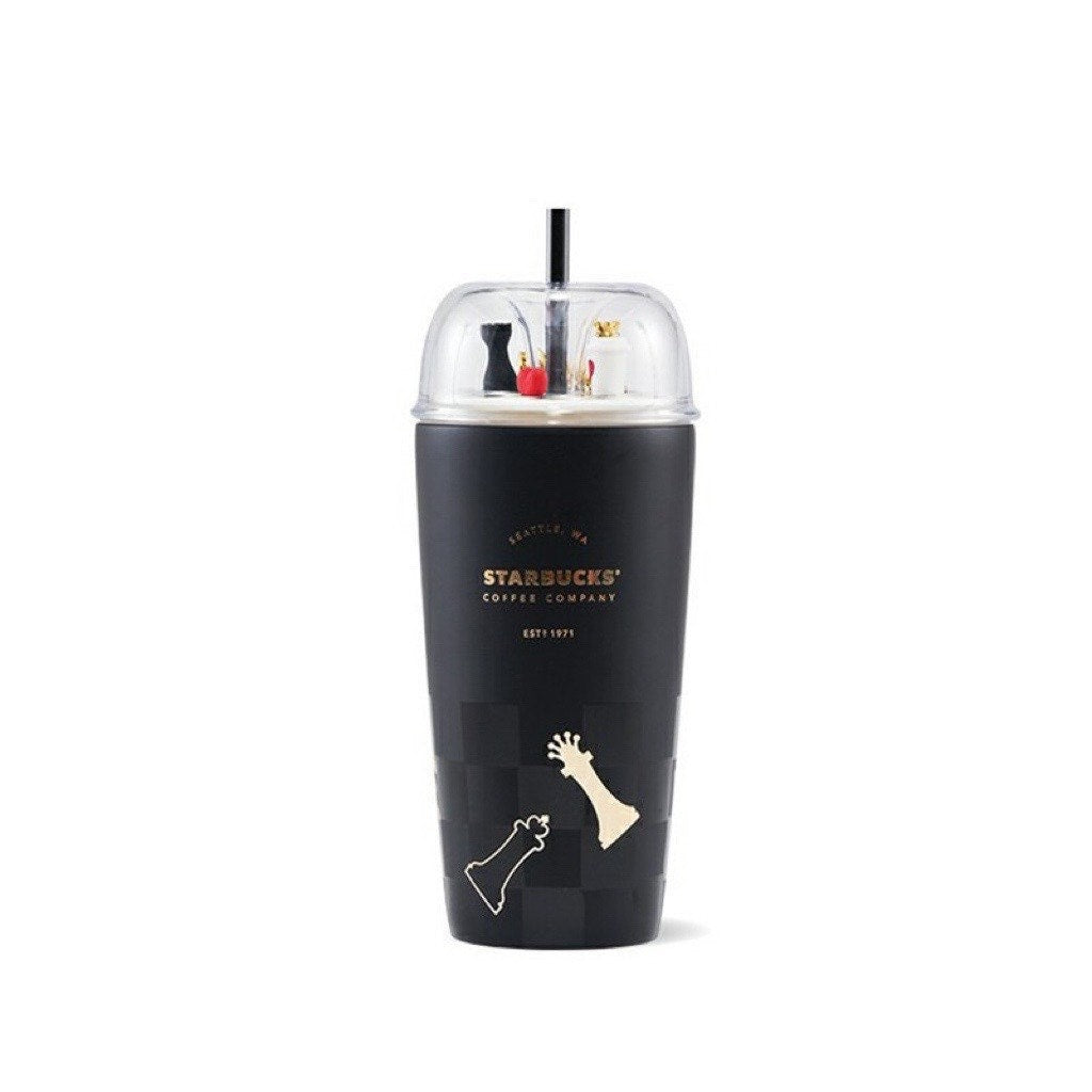 Starbucks China 473ml Valentine‘s Day chess series white&black chess board and piece stainless cup with straw