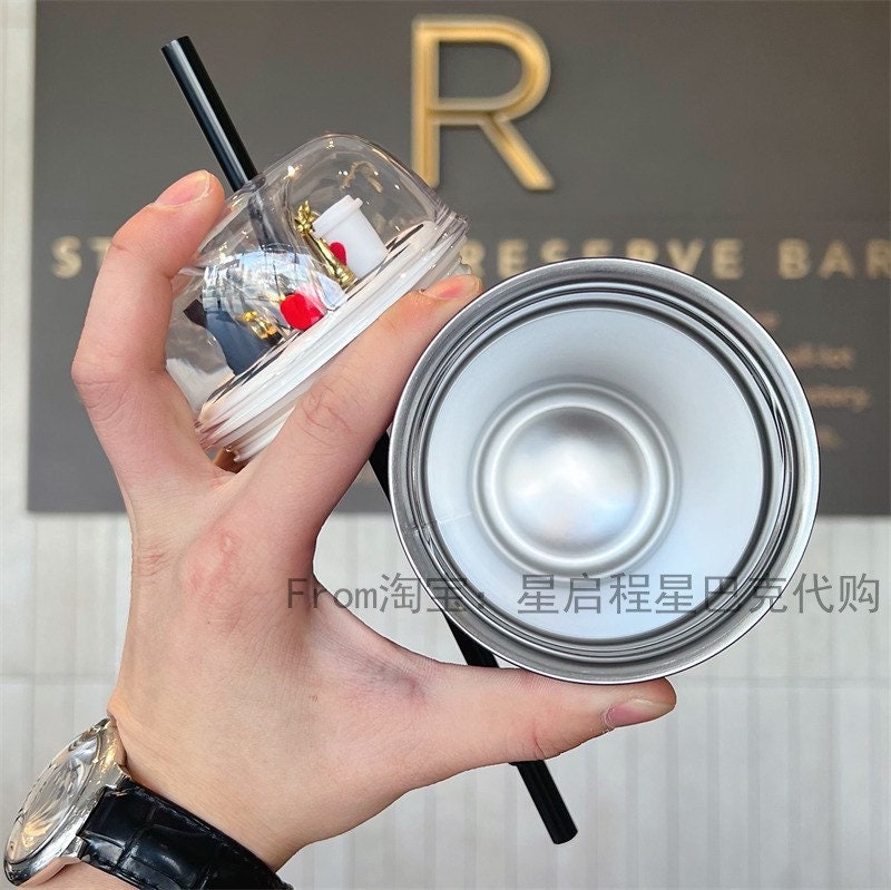 Starbucks China 473ml Valentine‘s Day chess series white&black chess board and piece stainless cup with straw