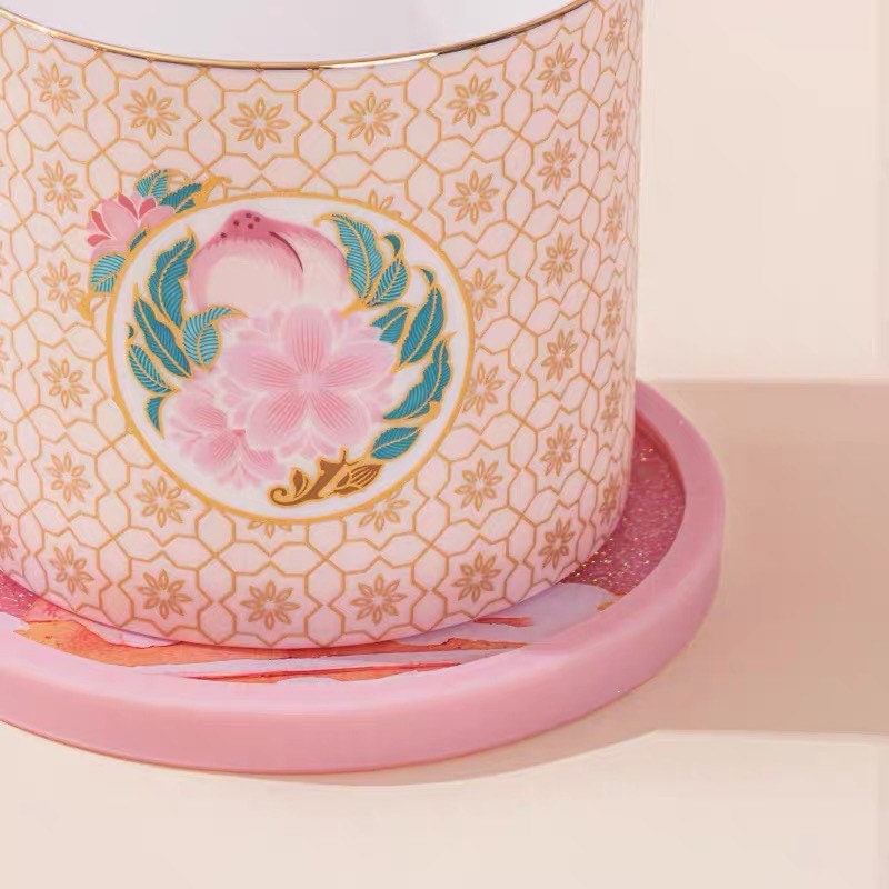 Beijing Forbidden city cat pink cup mat